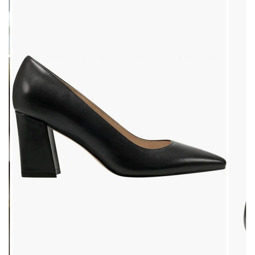 NWOB Marc Fisher LTD Varla Block Heels Pumps Women Shoes Black Leather Women 7B - Picture 2 of 13